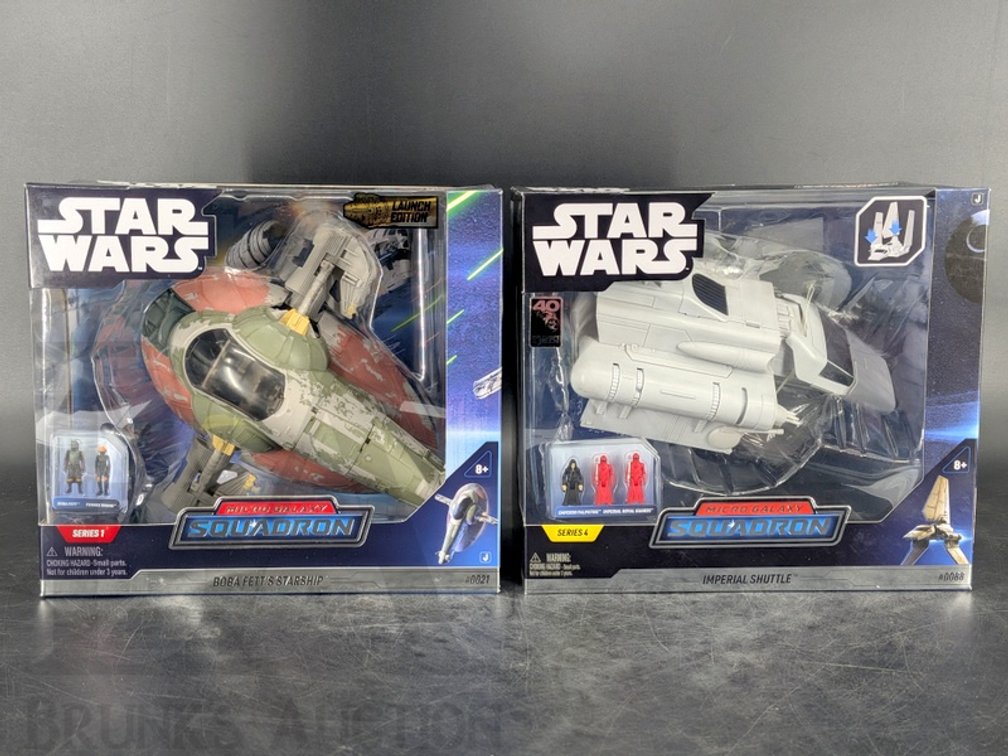 (2) Star Wars Micro Galaxy Squadron Boba Fett’s Starship & Imperial Shuttle, Series 1 & 4