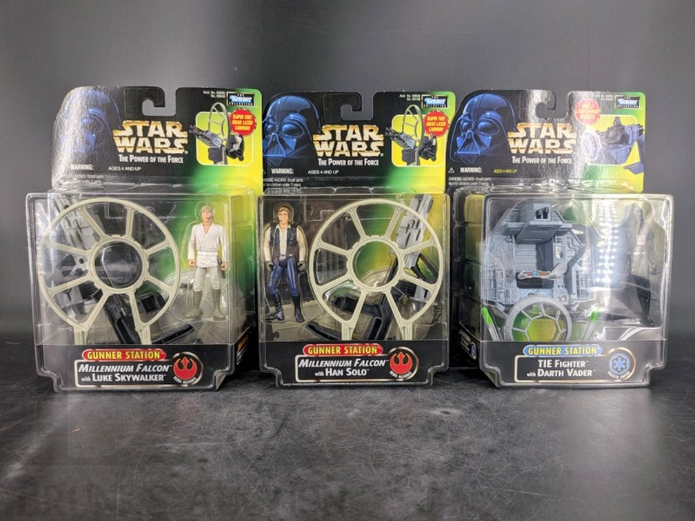 (3) 1997-1998 Kenner Star Wars Gunner Station Figures Millennium Falcon Han Luke TIE Vader