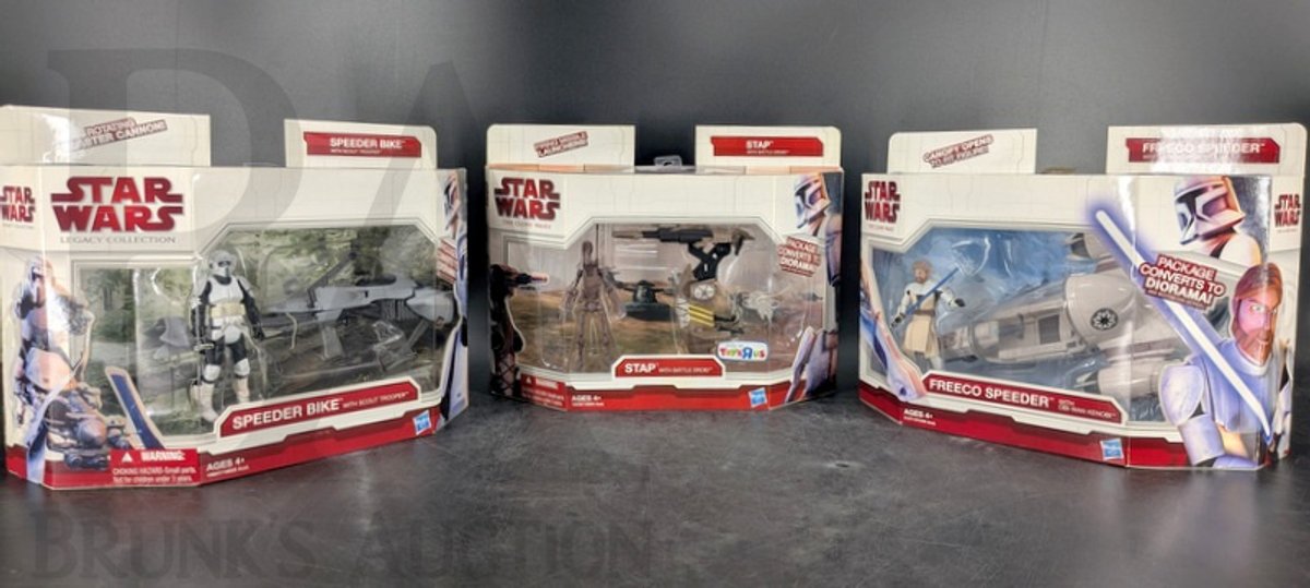 (3) 2009 Star Wars Vehicles: Speeder Bike, STAP, Freeco Speeder, Hasbro, Boxed