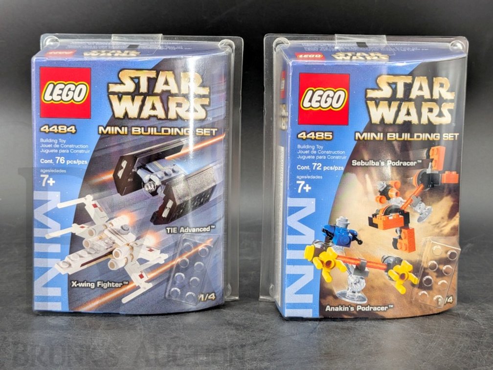 (2) 2003 LEGO Star Wars Mini Building Sets 4484 X-wing & TIE, 4485 Podracers, Sealed