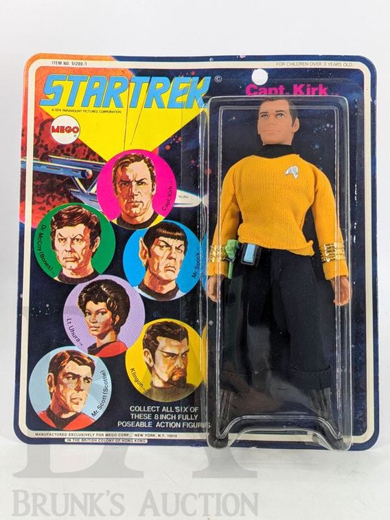 1974 Mego Star Trek Capt. Kirk 8-Inch Action Figure, Original Carded Packaging