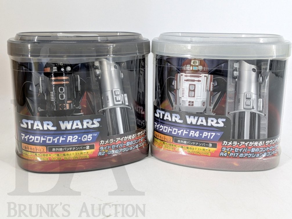 (2) Star Wars R2-Q5 and R4-P17 Micro Droid Figures in Original Packaging by Tommy