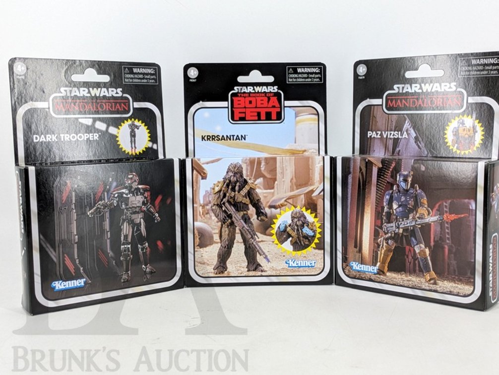 (3) 2023 Hasbro Star Wars Vintage Collection Dark Trooper, Krrsantan, Paz Vizsla Figures
