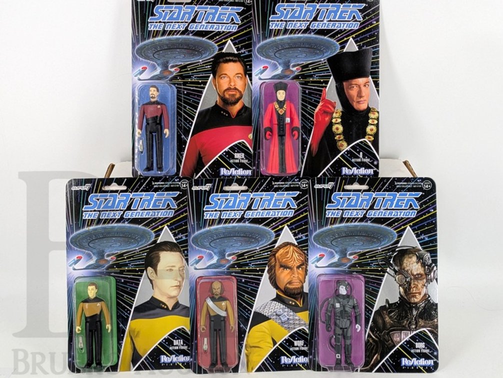 (6) 2021 Super7 Star Trek: The Next Generation ReAction Figures, Carded Set