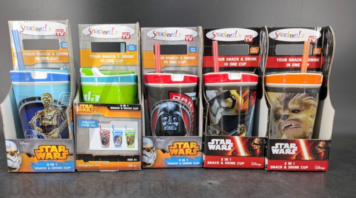 (5) 2015 Snackeez Jr Star Wars 2-in-1 Snack & Drink Cups in Original Packaging