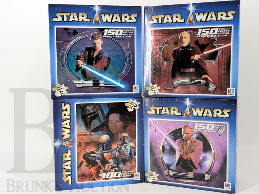 (4) 2002 Star Wars MB Metallics & Standard Puzzles Anakin Mace Dooku Jango Fett