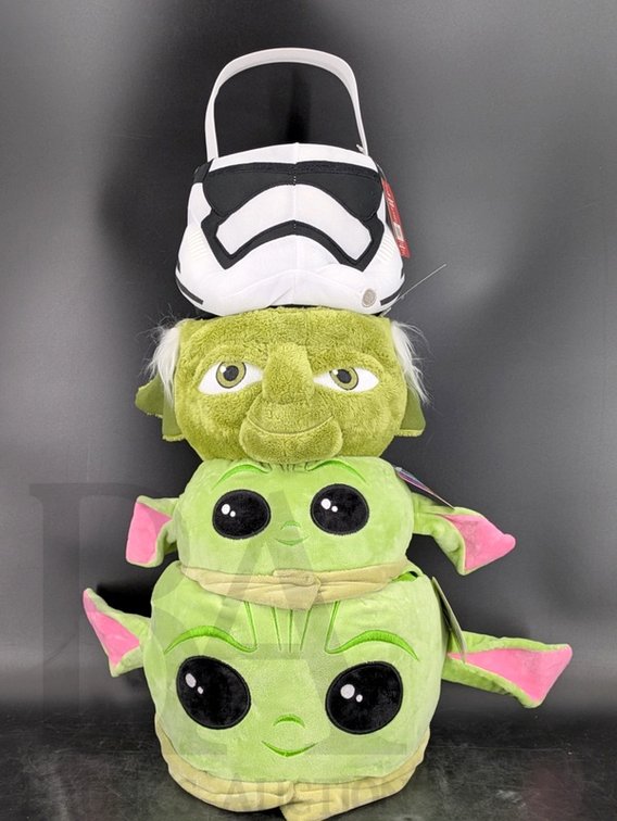 (3) Star Wars Plush Character Baskets: Stormtrooper, Yoda, and The Mandalorian Grogu