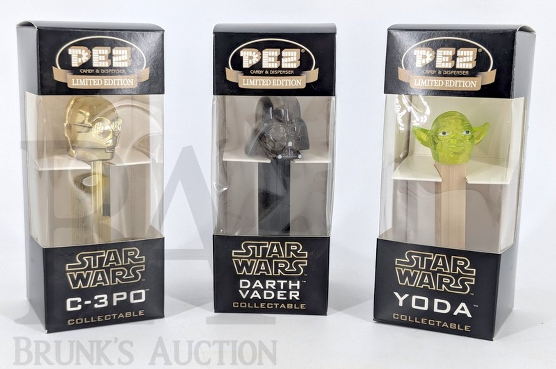 (3) 2003 PEZ Star Wars Limited Edition Collectable Dispensers C-3PO Darth Vader Yoda