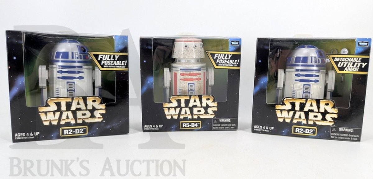 (3) 1997-1998 Kenner Star Wars Action Collection R2-D2 and R5-D4 Figures, Boxed