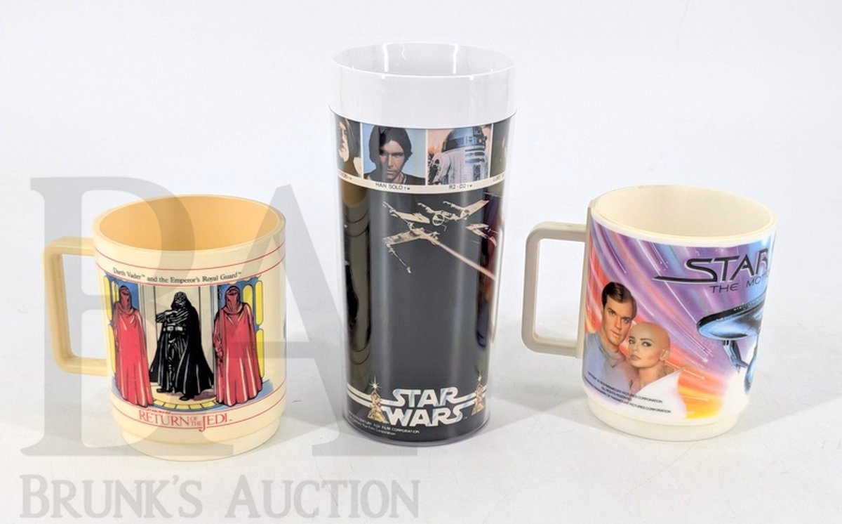 (3) 1977-1983 Star Wars & Star Trek Plastic Mugs and Tumbler Deka Thermo-Serv