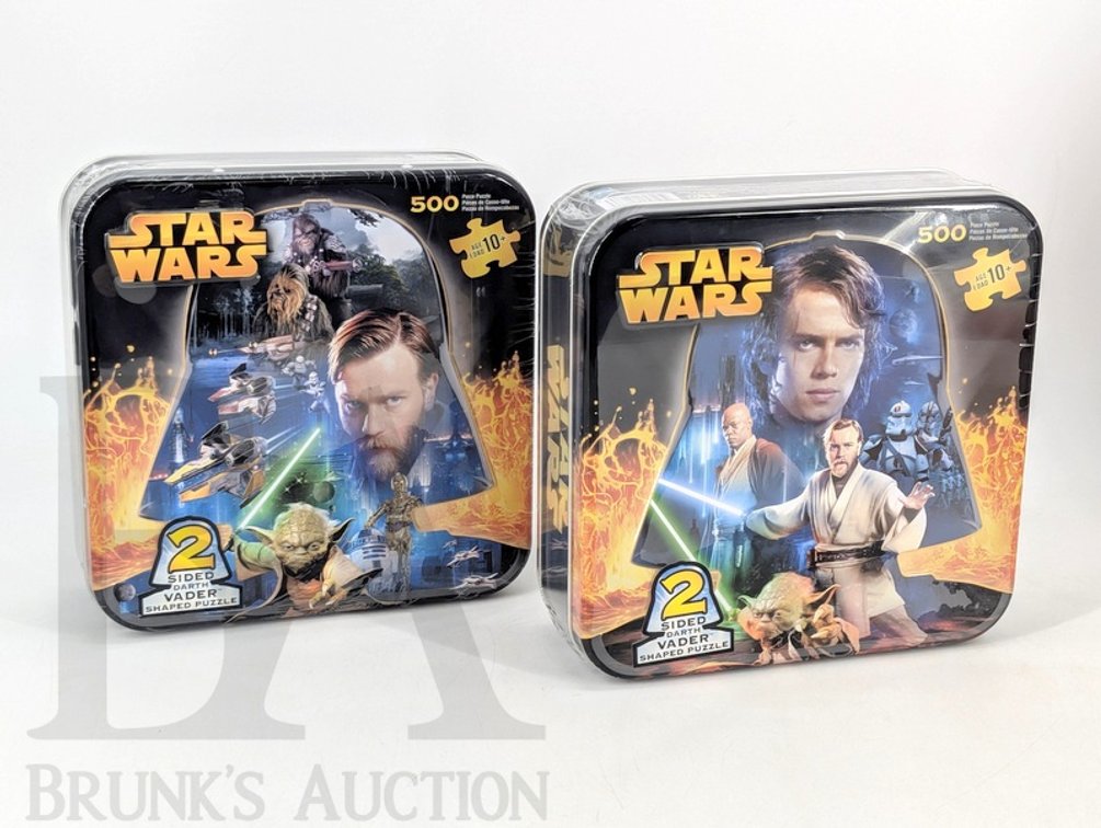 (2) 2005 Star Wars Hasbro 2-Sided Darth Vader Shaped 500-Piece Puzzles, Factory Sealed