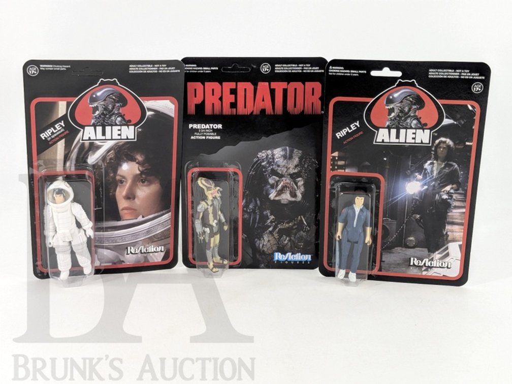 (3) 2013-2014 ReAction Alien Ripley and Predator Carded Action Figures by Funko