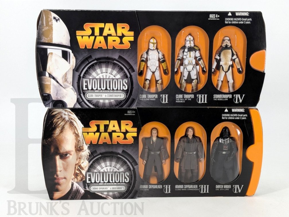 (2) 2005 Star Wars Evolutions Boxed Action Figure Sets Anakin Skywalker & Clone Trooper