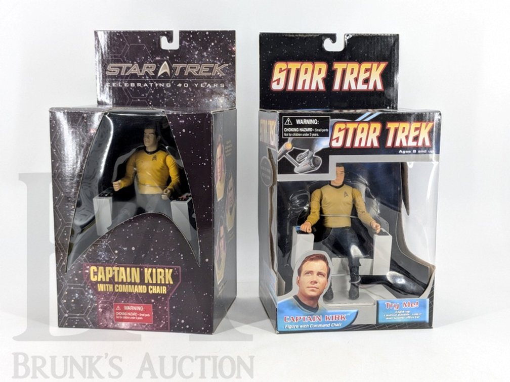 (2) Star Trek Captain Kirk With Command Chair Figure, Diamond Select, 2006 and 2008