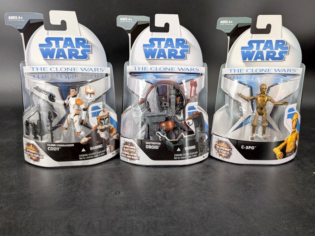 (3) 2008 Star Wars The Clone Wars Hasbro Action Figures Cody, Destroyer Droid, C-3PO