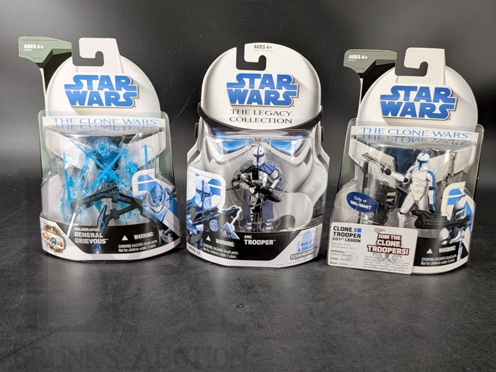 (3) Star Wars Action Figures Clone Wars Clone Trooper ARC Trooper Holographic Grievous