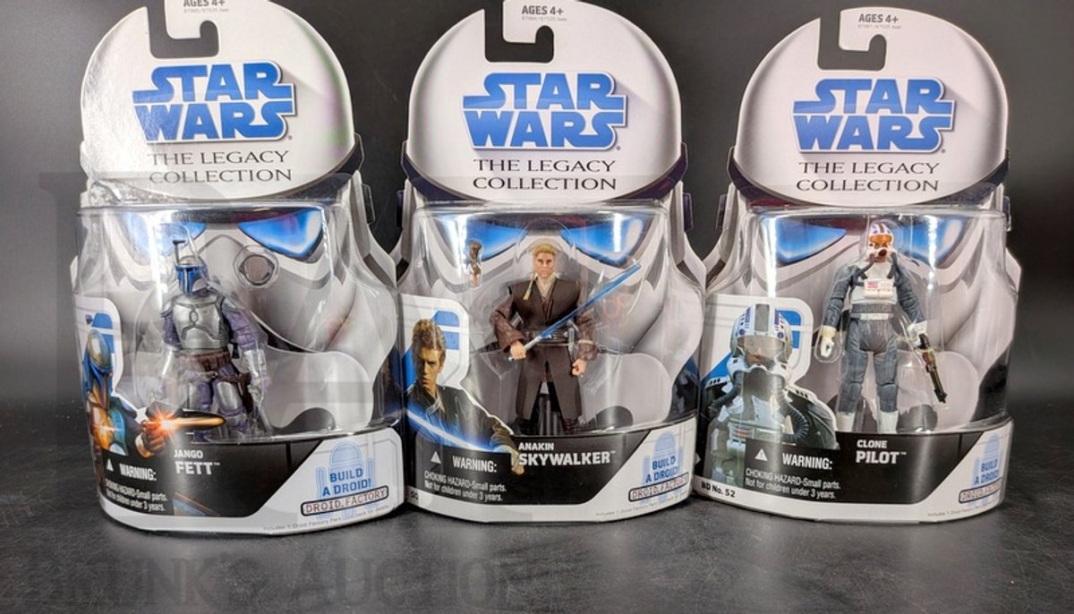 (3) 2009 Star Wars Legacy Collection Jango Fett Anakin Skywalker Clone Pilot Figures MOC