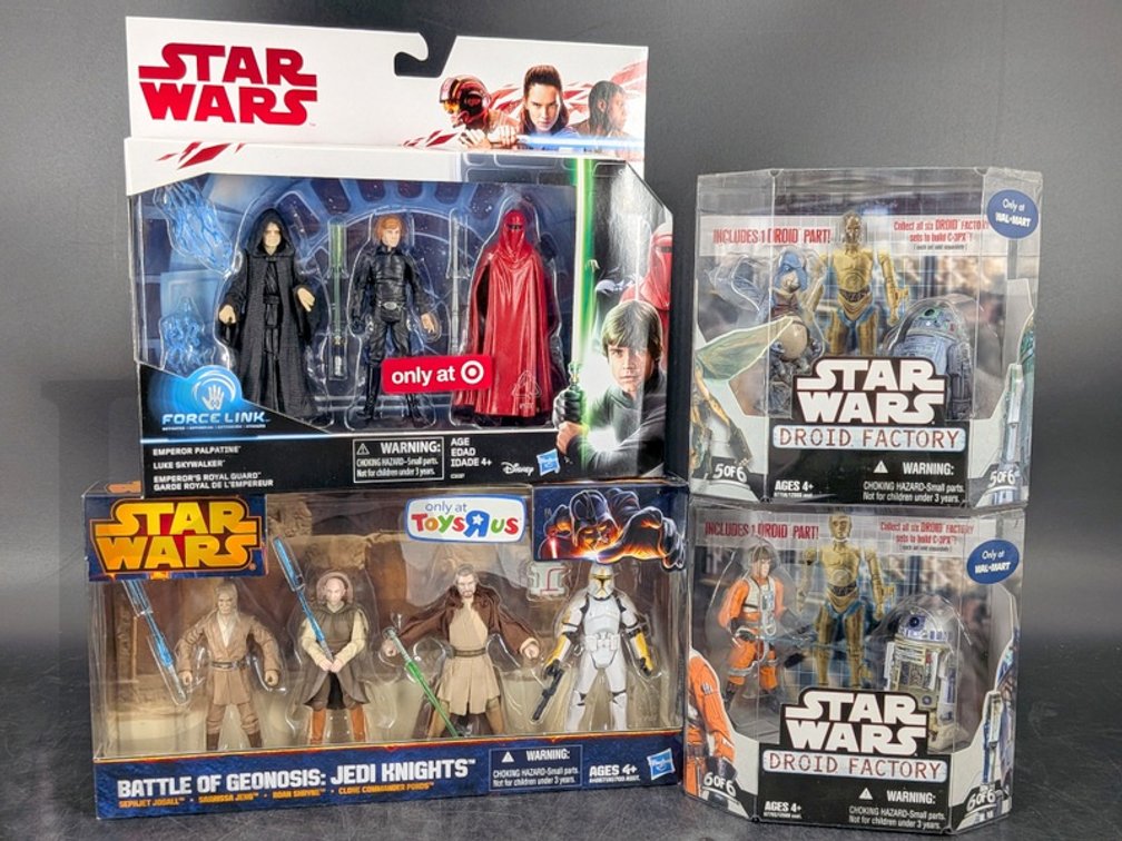 (4) Star Wars Exclusive Action Figure Packs: Force Link, Droid Factory, Battle of Geonosis