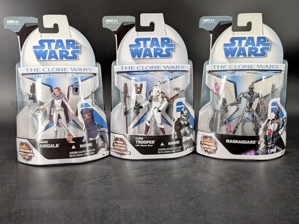(3) 2008 Star Wars The Clone Wars Action Figures Padmé Amidala Clone Trooper MagnaGuard