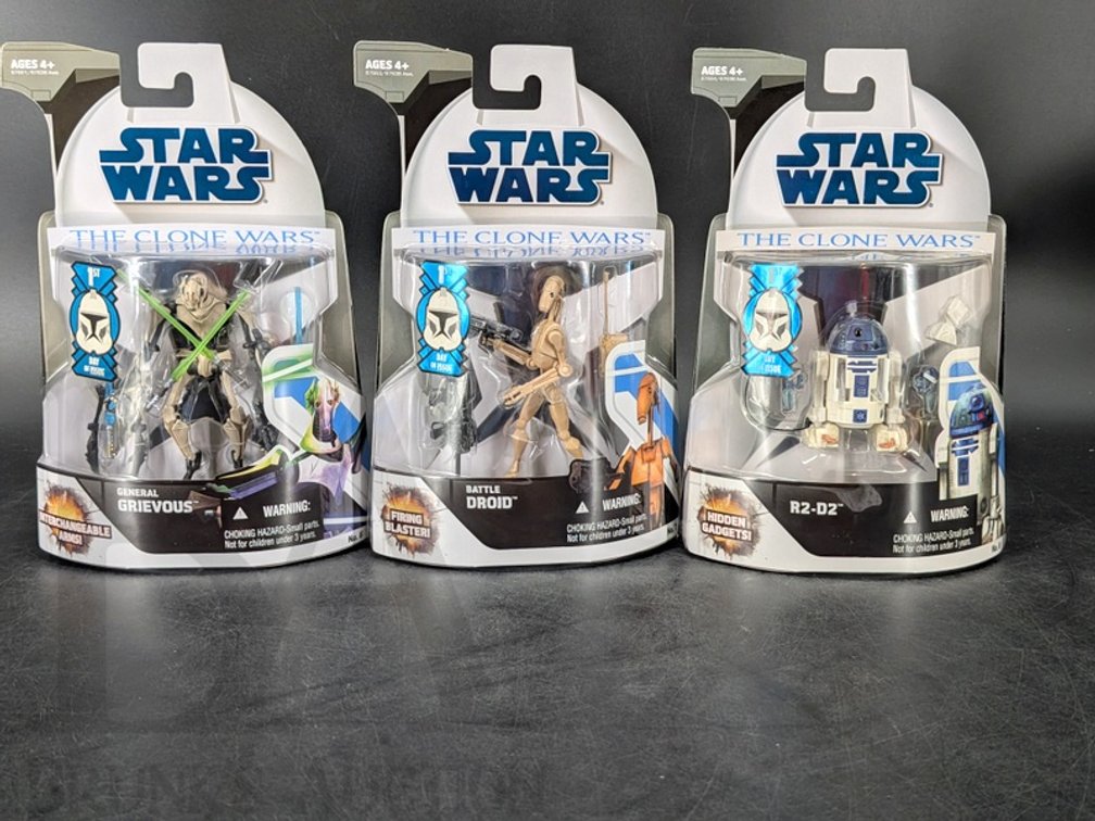 (3) 2008 Star Wars The Clone Wars Figures General Grievous, Battle Droid, R2-D2 Hasbro