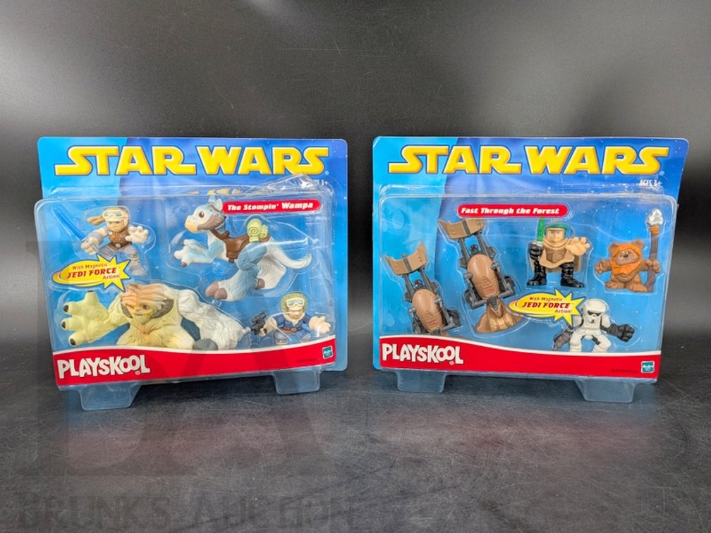 (2) 2002 Playskool Star Wars Action Figure Sets Sealed: Stompin' Wampa, Fast Through the Forest