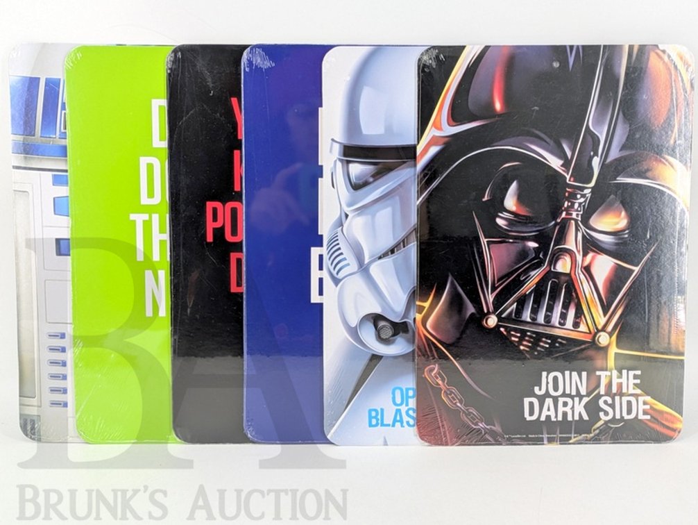 (6) Star Wars Metal Wall Signs, Lucasfilm, Darth Vader, Stormtrooper, R2-D2, Yoda