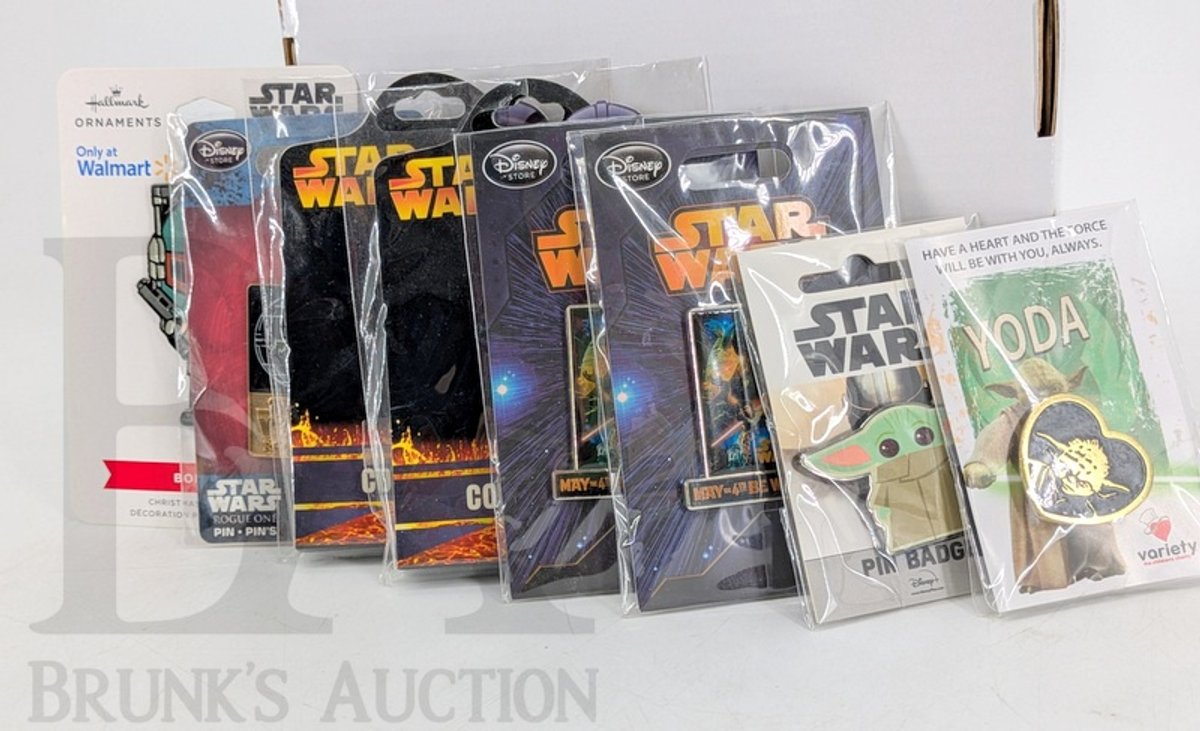 (7) Star Wars Pins and Ornament Including Hallmark Boba Fett Walmart Yoda Variety