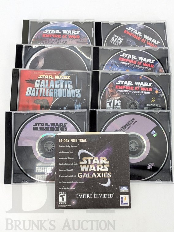 (8) Star Wars PC Game and Multimedia Disc Assortment LucasArts Galactic Battlegrounds Empire