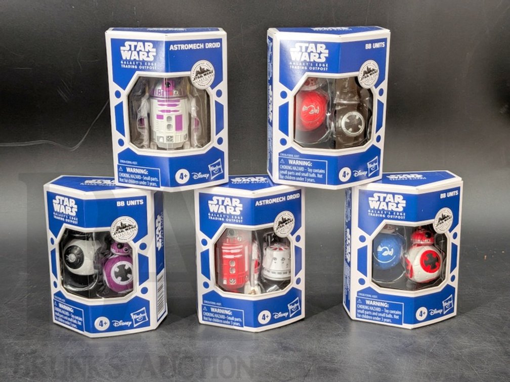 (5) 2020 Star Wars Galaxy’s Edge Trading Outpost Droid Toy Boxed Sets by Hasbro Disney