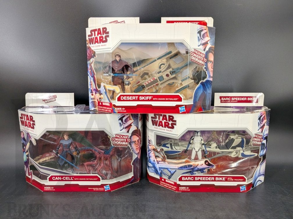 (3) 2009 Hasbro Star Wars The Clone Wars Vehicles With Figures, New in Box