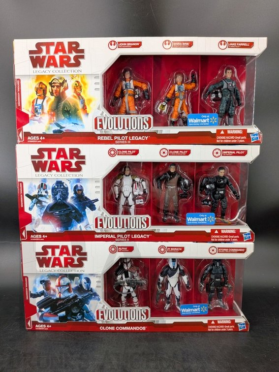 (3) 2009 Star Wars Legacy Collection Evolutions Walmart Exclusive Action Figure Sets