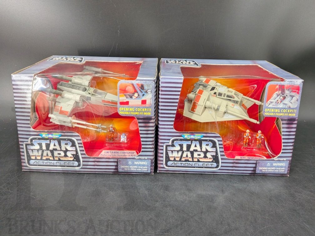 (2) 1995 Star Wars Action Fleet Micro Machines X-Wing Starfighter and Rebel Snowspeeder
