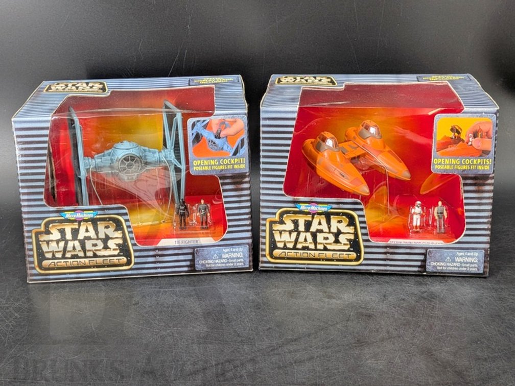 (2) 1996 Star Wars Action Fleet Micro Machines Bespin Cloud Car and TIE Fighter Boxed