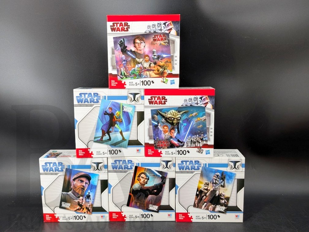 (6) 2009 Star Wars Clone Wars 100-Piece Jigsaw Puzzles by Hasbro MB