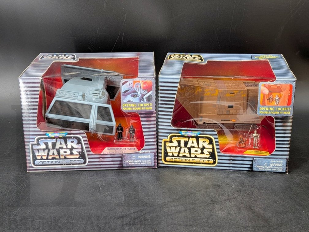 (2) 1995-1996 Star Wars Action Fleet Vehicles Galoob TIE Fighter Sandcrawler Boxed