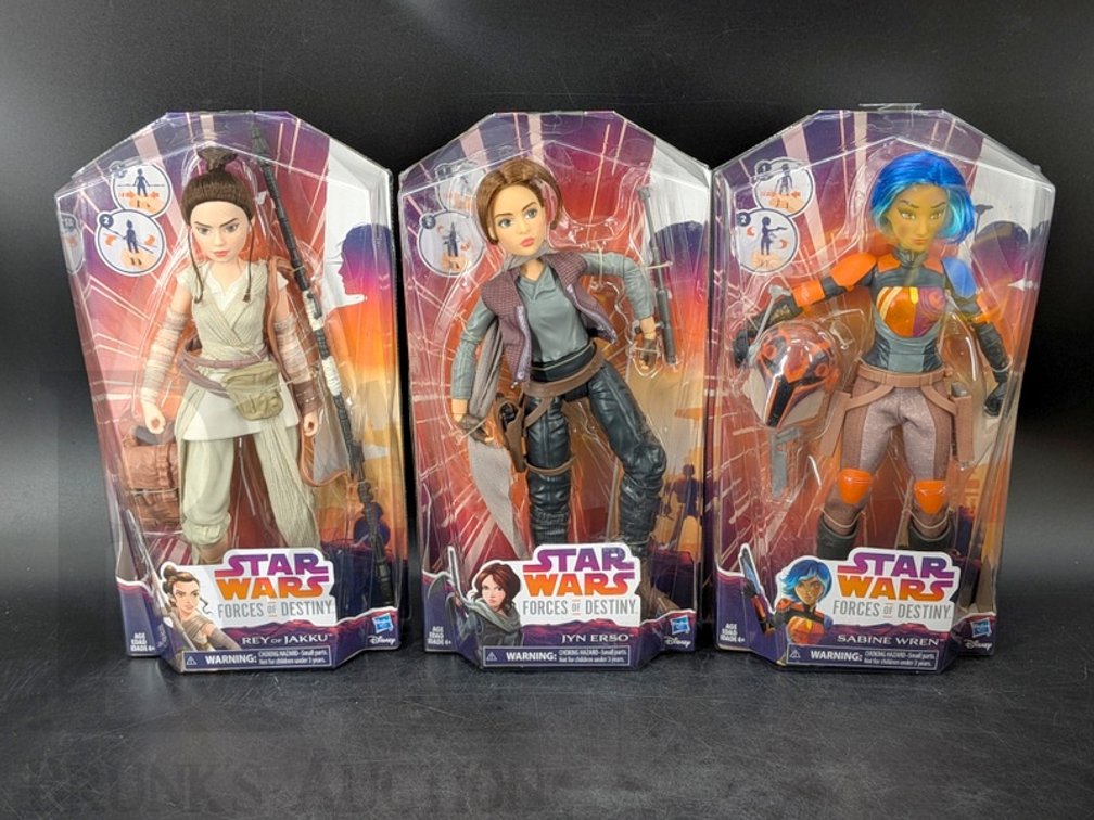 (3) 2016 Star Wars Forces of Destiny Dolls Rey Jyn Erso Sabine Wren Hasbro NIB