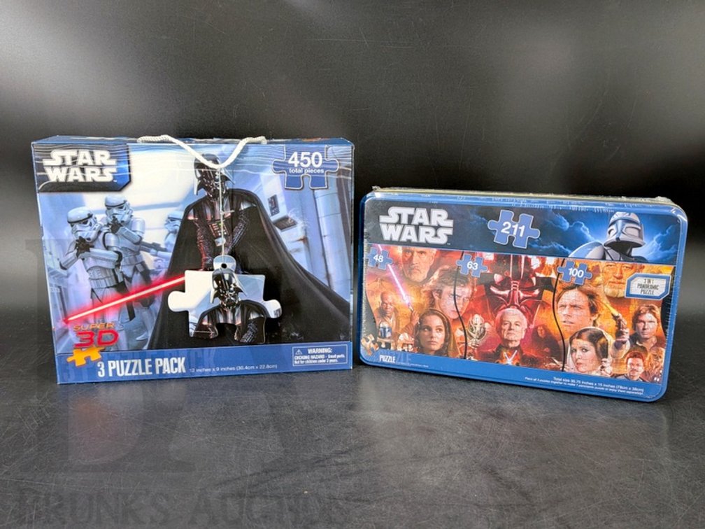 (2) Star Wars Cardinal Puzzle Packs 3D Effect 450 Piece Set and 211 Piece Set Tin