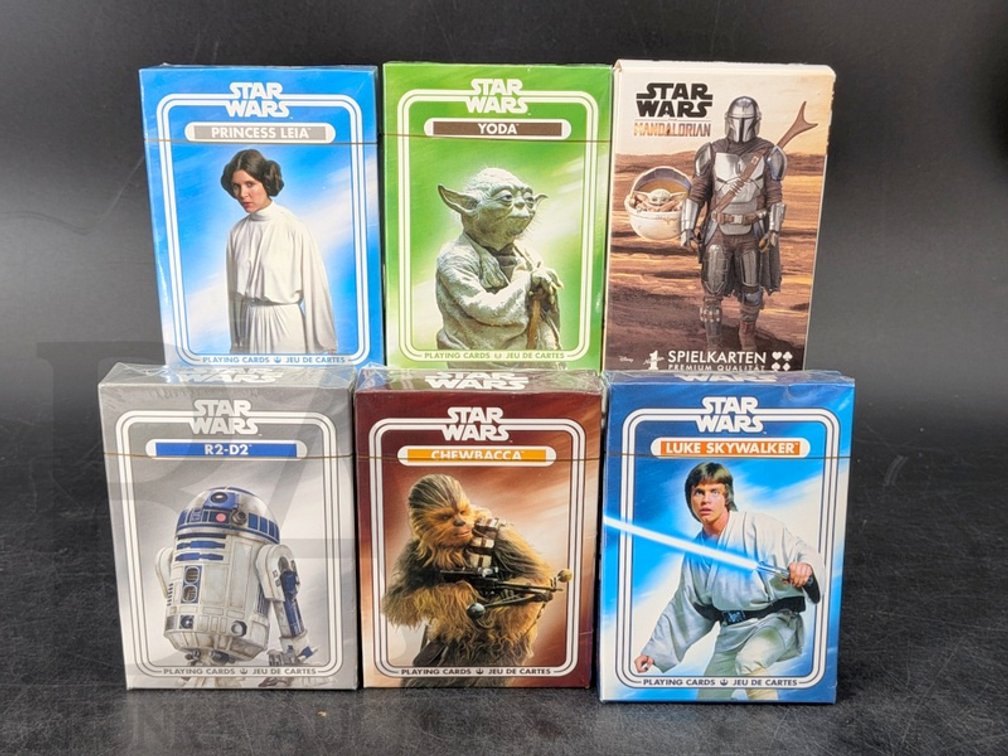 (6) Star Wars Playing Card Decks Princess Leia Yoda Mandalorian R2-D2 Chewbacca Luke