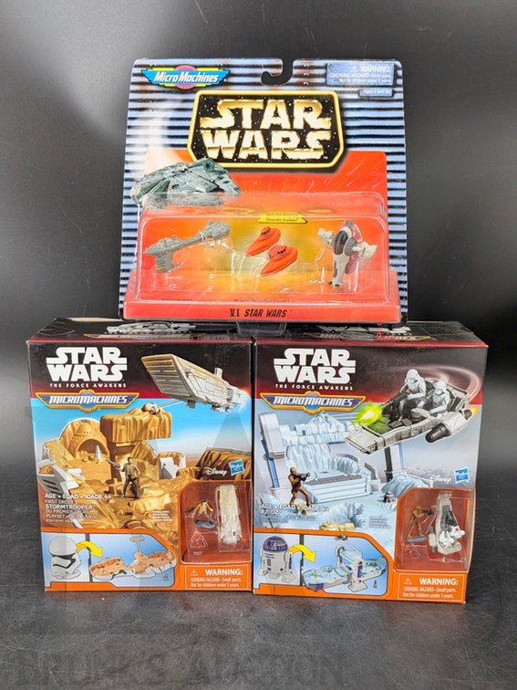 (3) Star Wars Micro Machines Sets: 1996 Galactic VII, 2015 R2-D2 & Stormtrooper Playsets