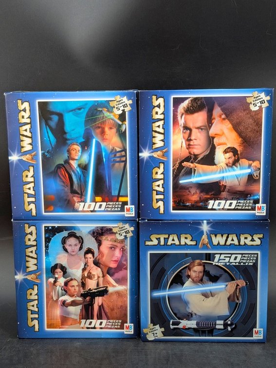 (4) 2002 Star Wars MB Puzzle Lot 100 & 150 Piece Hasbro Boxed Puzzles
