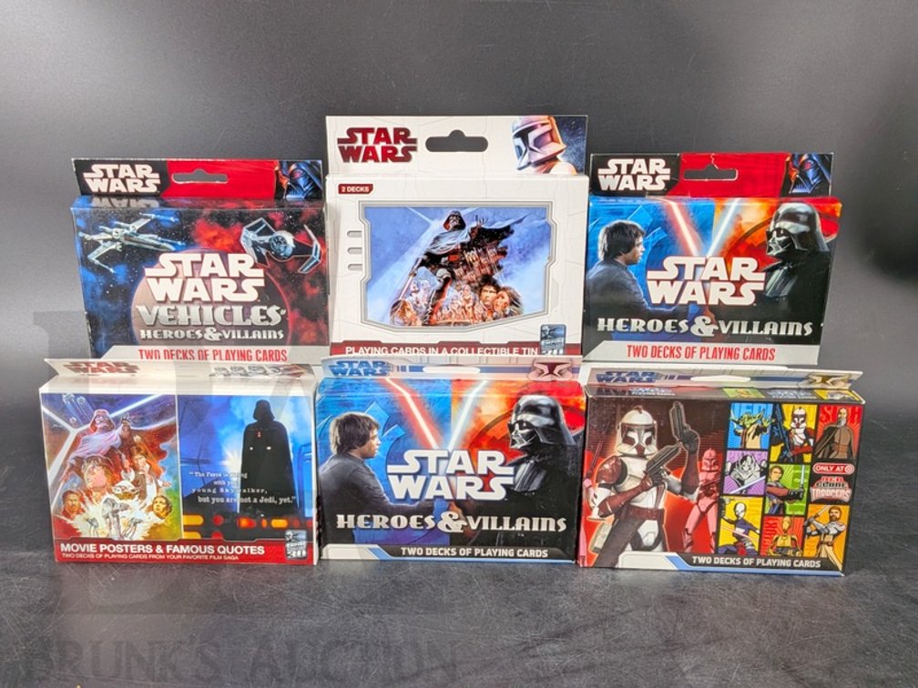 (5) 2009 Star Wars Playing Cards Sets Including Heroes & Villains and Collectible Tin