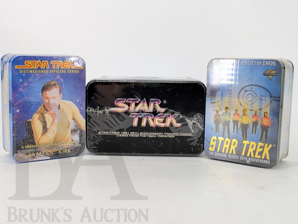 (3) Star Trek Collectible Metal Card Tins 1991-1997 James Kirk 25th & 30th Anniversary
