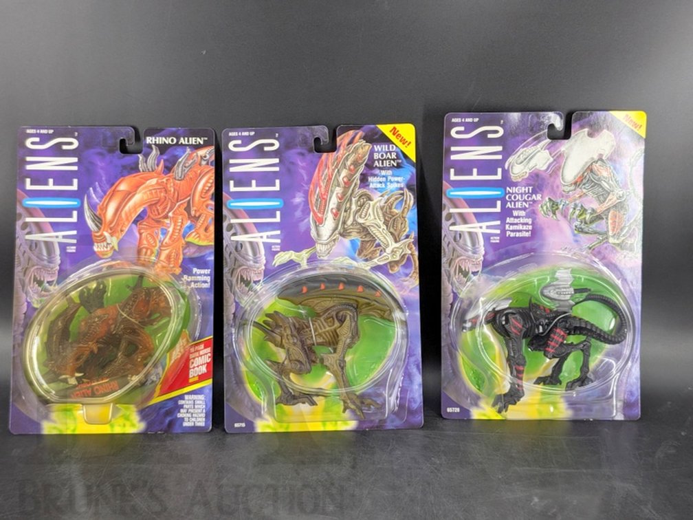 (3) 1994 Kenner Aliens Action Figures: Rhino, Wild Boar, Night Cougar Sealed on Card