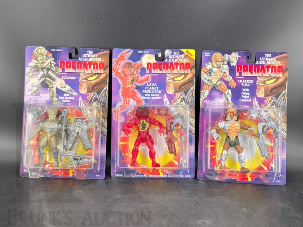 (3) 1993-1994 Kenner Predator Action Figures Carded: Cracked Tusk, Lava Planet, Scavage