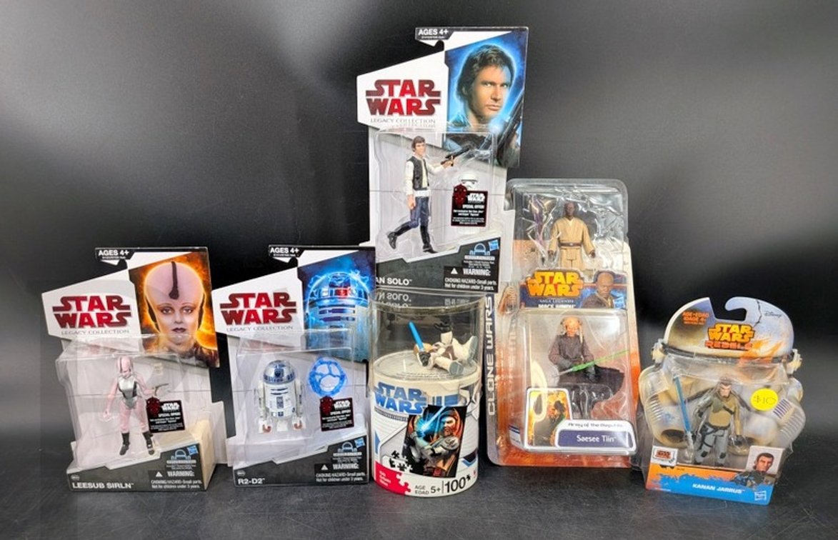 (6) Star Wars Figures 2003-2014 Hasbro Legacy, Saga Legends, Clone Wars, Rebels, Puzzle Set
