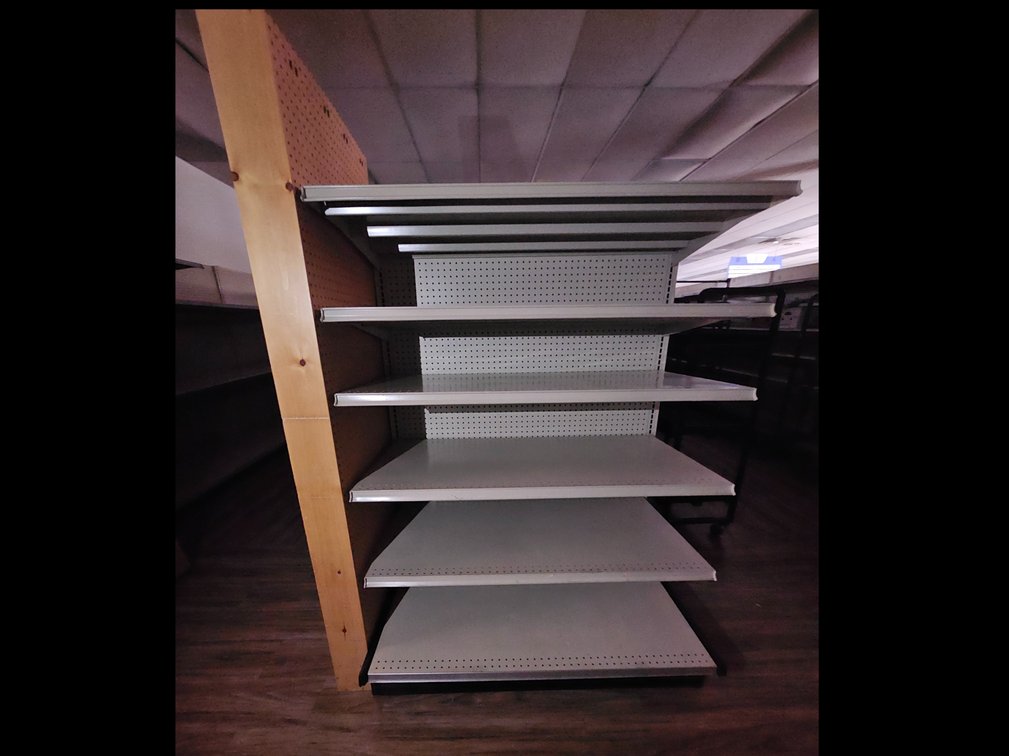 Lozier End Cap Shelving Unit and Pegboard