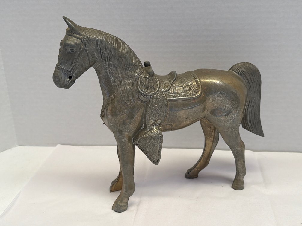 Large Cast Metal Saddled Horse Figurine