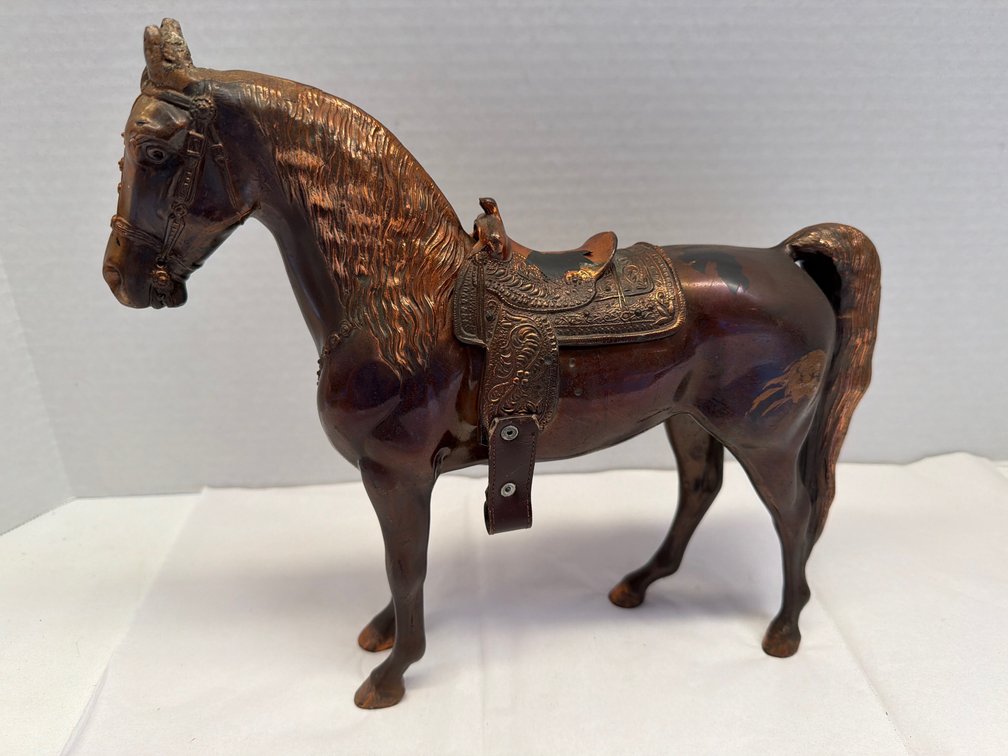 Heavy and Large Cast Metal Saddled Horse Figurine