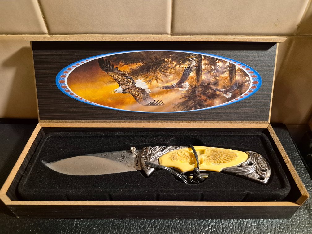 Stauer Eagle Motif Folding Knife in Display Box