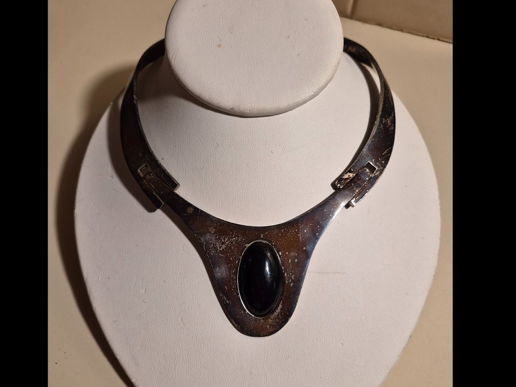 Mexican 925 Sterling Silver Modernist Collar Necklace